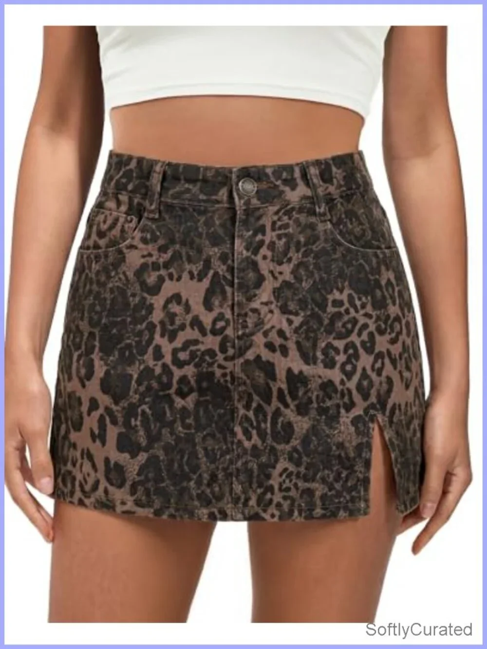 Leopard Print High Waisted Skort with Pockets and Side Slit